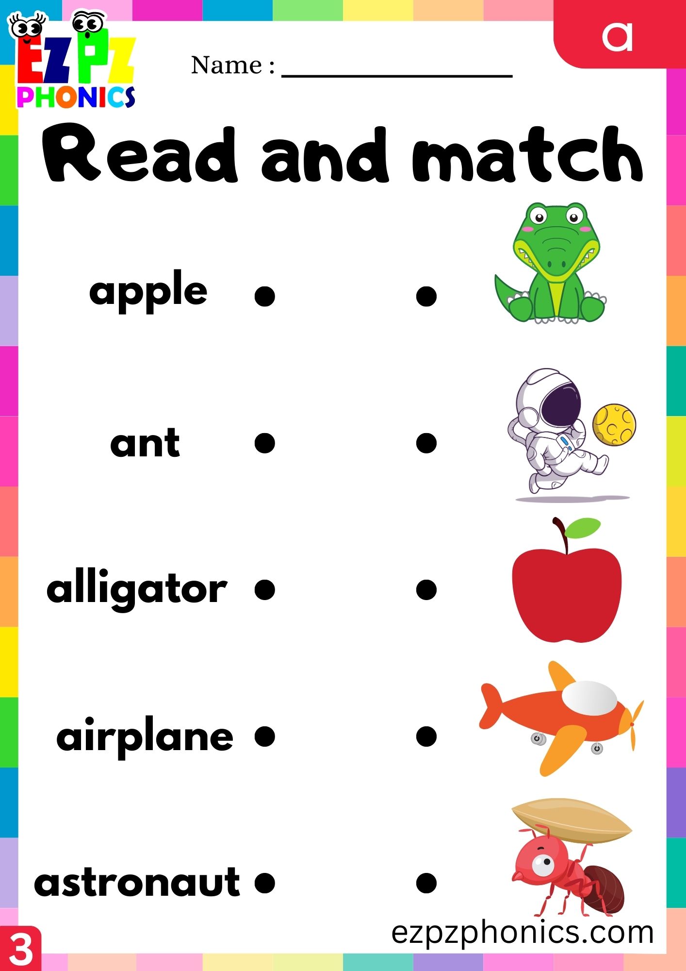 Letter a Read and Match Activity for Kids Group 3